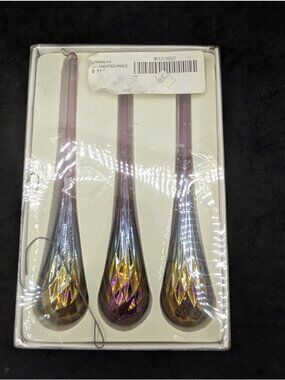 VTG 3 Santa World Kurt Adler Iridescent Purplish tone Glass Faceted Teardrops 6"